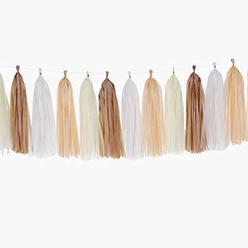 Boho Rainbow Baby-Shower Party-Decorations Tassel-Garland - 20pcs Neutral Birthday Wedding Bridal Tassels, White Brown Champagne Banner Streamers, Engagement Bachelorette Christmas Decor Panduola