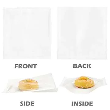 Ocmoiy 200ct Heat-Sealable Bakery Bags with Window for Cookies Packaging, 7.1x7.5 Inches Clear Front Paper Treat bags Donut Bags To go, Grease-Resistant Paper Egg Sandwich Bags (200)