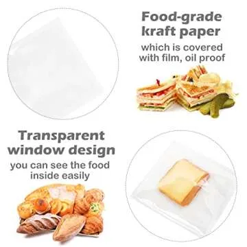 Ocmoiy 200ct Heat-Sealable Bakery Bags with Window for Cookies Packaging, 7.1x7.5 Inches Clear Front Paper Treat bags Donut Bags To go, Grease-Resistant Paper Egg Sandwich Bags (200)