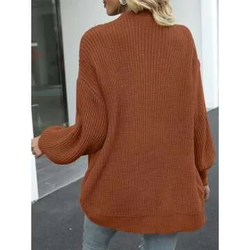 MEROKEETY Women's Fall Open Front Long Lantern Sleeve Cardigan Oversized Chunky Outwear with Pocket Caramel