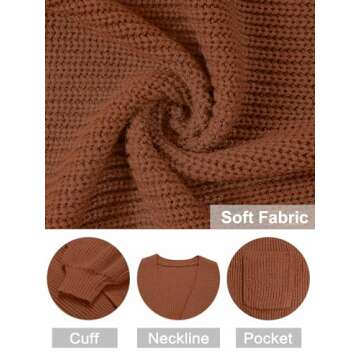 MEROKEETY Women's Fall Open Front Long Lantern Sleeve Cardigan Oversized Chunky Outwear with Pocket Caramel