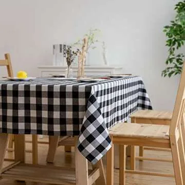 Aquazolax Weights Boho Tableclothes Buffalo Checkered Cloth Tablecloth for Rectangle Tables 6ft Long Black and White Table Cover, 54" x 72", Black
