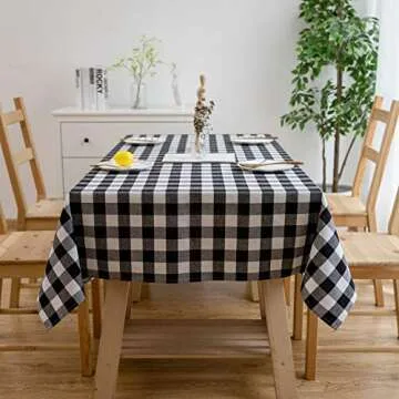Aquazolax Weights Boho Tableclothes Buffalo Checkered Cloth Tablecloth for Rectangle Tables 6ft Long Black and White Table Cover, 54" x 72", Black