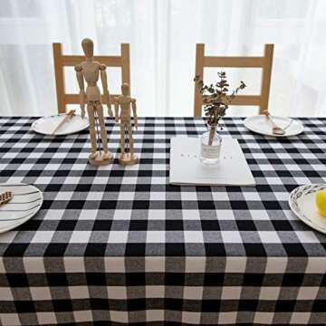 Aquazolax Weights Boho Tableclothes Buffalo Checkered Cloth Tablecloth for Rectangle Tables 6ft Long Black and White Table Cover, 54" x 72", Black