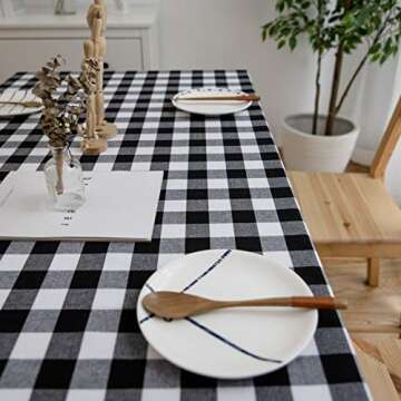 Aquazolax Weights Boho Tableclothes Buffalo Checkered Cloth Tablecloth for Rectangle Tables 6ft Long Black and White Table Cover, 54" x 72", Black