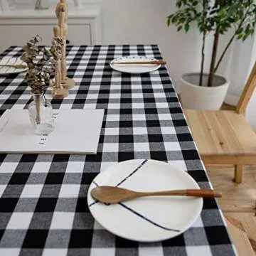 Aquazolax Weights Boho Tableclothes Buffalo Checkered Cloth Tablecloth for Rectangle Tables 6ft Long Black and White Table Cover, 54" x 72", Black