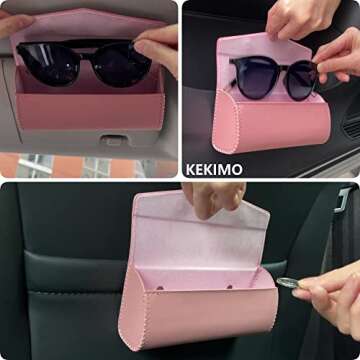 KEKIMO Sunglass Holder for Car, Leather Sunglass Visor Clip with Soft Lining, Universal Auto Eyeglas...