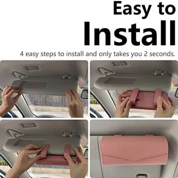 KEKIMO Sunglass Holder for Car, Leather Sunglass Visor Clip with Soft Lining, Universal Auto Eyeglasses Organizer Protective Box, Auto Glasses Storage Case for Vehicle, Truck, SUV (Pink)