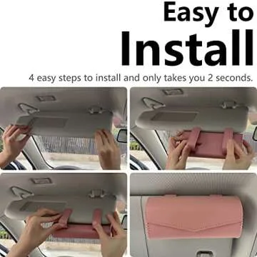 KEKIMO Sunglass Holder for Car, Leather Sunglass Visor Clip with Soft Lining, Universal Auto Eyeglasses Organizer Protective Box, Auto Glasses Storage Case for Vehicle, Truck, SUV (Pink)