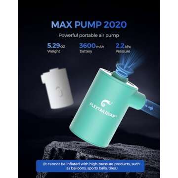 FLEXTAILGEAR MAX Pump 2020 Portable Air Pump with 3600mAH Battery USB Rechargeable Air Pump-Quick In...