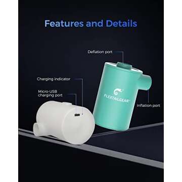 FLEXTAILGEAR MAX Pump 2020 Portable Air Pump with 3600mAH Battery USB Rechargeable Air Pump-Quick Inflate Deflate for Sleeping Pads, Air Mattress, Pool Toys, Floats, Swimming Ring, Air Bed (Green)