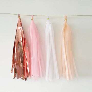 Shiny Tassel Garland Tissue Paper Tassel Banner,Table Decor,Tassels Party Decorations Supplies for W...