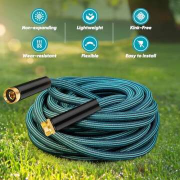 Garden Hose 50ft, Non-Expanding Water Hose Ultra Lightweight, Kink-Free, Sturdy, Abrasion Resistant Hose for Yard, Lawn, Car Wash, Outdoor, Marine and Camper