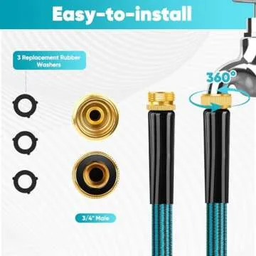 Garden Hose 50ft, Non-Expanding Water Hose Ultra Lightweight, Kink-Free, Sturdy, Abrasion Resistant Hose for Yard, Lawn, Car Wash, Outdoor, Marine and Camper