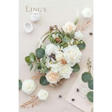 Ling's Moment White Flowers Artificial, Ivory & Cream Fake Flowers Eucalyptus Greenery Combo Box Set...