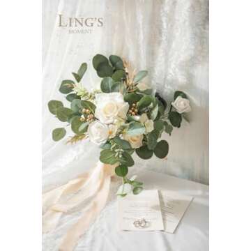 Ling's Moment White Flowers Artificial, Ivory & Cream Fake Flowers Eucalyptus Greenery Combo Box Set for DIY Wedding Bridal Bouquet, Centerpieces, Home Decor, Floral Arrangement Decor, etc.
