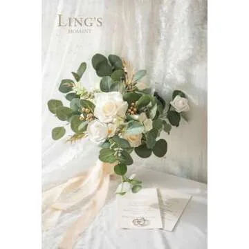 Ling's Moment White Flowers Artificial, Ivory & Cream Fake Flowers Eucalyptus Greenery Combo Box Set for DIY Wedding Bridal Bouquet, Centerpieces, Home Decor, Floral Arrangement Decor, etc.