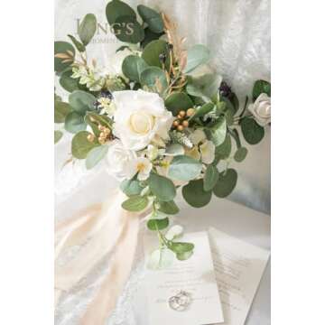 Ling's Moment White Flowers Artificial, Ivory & Cream Fake Flowers Eucalyptus Greenery Combo Box Set for DIY Wedding Bridal Bouquet, Centerpieces, Home Decor, Floral Arrangement Decor, etc.