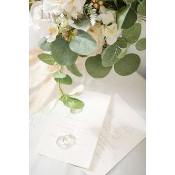 Ling's Moment White Flowers Artificial, Ivory & Cream Fake Flowers Eucalyptus Greenery Combo Box Set for DIY Wedding Bridal Bouquet, Centerpieces, Home Decor, Floral Arrangement Decor, etc.