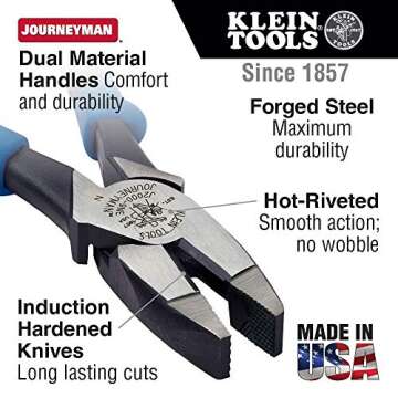 Klein Tools J213-9NE Side Cutter Lineman's Pliers: High Leverage & Durability for Professionals