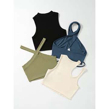 MakeMeChic Women's Casual 4 Pieces Solid Ribbed Knit Crop Tank Tops Vest Pack B Multicolored S