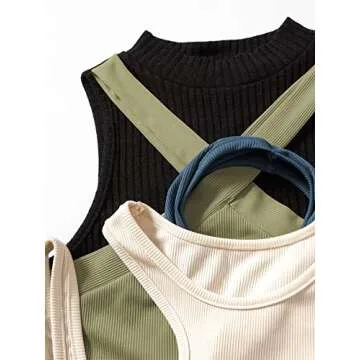 MakeMeChic Women's Casual 4 Pieces Solid Ribbed Knit Crop Tank Tops Vest Pack B Multicolored S
