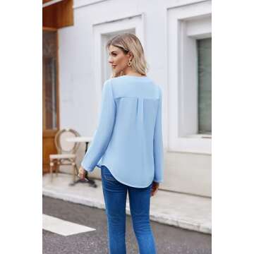 Cnlinkco Women Business Casual Tops Blouses Dressy V Neck Chiffon Long Sleeve Work Shirts Elegant La...