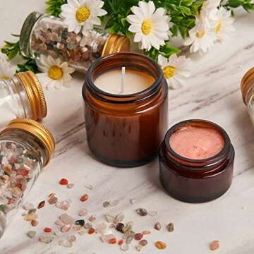 1oz Glass Jar with Lid, Hoa Kinh 25Pack Amber Round Containers Cosmetic Glass Jars with Inner Liners...