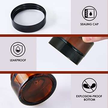 1oz Glass Jar with Lid, Hoa Kinh 25Pack Amber Round Containers Cosmetic Glass Jars with Inner Liners and Black Lids Travel Jars for Storing Lip and Body Scrub, Lotion, Body Butter, Bath Salts, Liquid