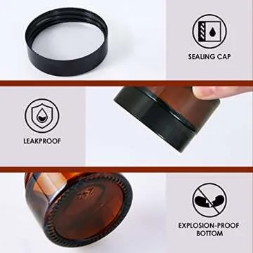 1oz Glass Jar with Lid, Hoa Kinh 25Pack Amber Round Containers Cosmetic Glass Jars with Inner Liners and Black Lids Travel Jars for Storing Lip and Body Scrub, Lotion, Body Butter, Bath Salts, Liquid