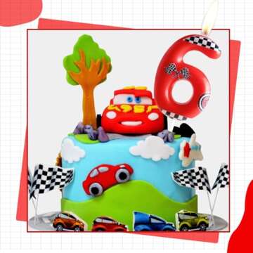 Zi Lan Red Racing Car Birthday Cake Candle Racing Car Themed Birthday Candle, Number 3 Birthday Cand...