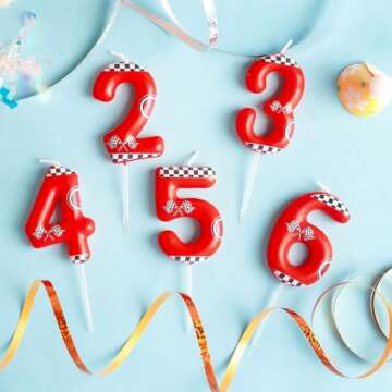 Zi Lan Red Racing Car Birthday Cake Candle Racing Car Themed Birthday Candle, Number 3 Birthday Candles 3rd Birthday Cake Topper for Boys Girls Racing Car Theme Party Decorations Supplies Favors Gifts