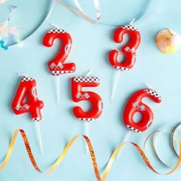 Zi Lan Red Racing Car Birthday Cake Candle Racing Car Themed Birthday Candle, Number 3 Birthday Candles 3rd Birthday Cake Topper for Boys Girls Racing Car Theme Party Decorations Supplies Favors Gifts