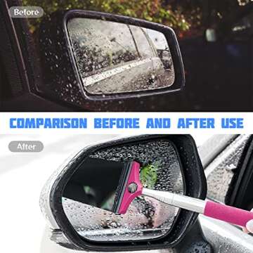 8sanlione Car Rearview Mirror Wiper, American Flag Telescopic Auto Mirror Squeegee Cleaner, Glass Mist Cleaning Tool with Retractable 98cm Handle, Portable Car Windows Water Removal (Pink/Black Flag)
