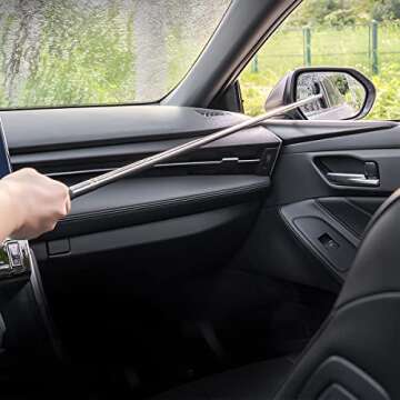 8sanlione Car Rearview Mirror Wiper, American Flag Telescopic Auto Mirror Squeegee Cleaner, Glass Mist Cleaning Tool with Retractable 98cm Handle, Portable Car Windows Water Removal (Pink/Black Flag)