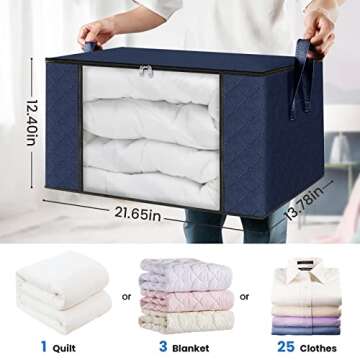 Fab totes 4 Pack Clothes Storage, Foldable Thick Fabric Blanket Storage Bags, Storage Containers for...