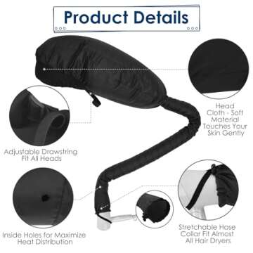 TEPENAR Bonnet Hair Dryer Attachment: Upgraded Extra Large Hooded Hair Dryer Adjustable Soft Blow Dryer Caps - Easy to Use for Natural Curly Textured Hair Care Styling Fast Drying