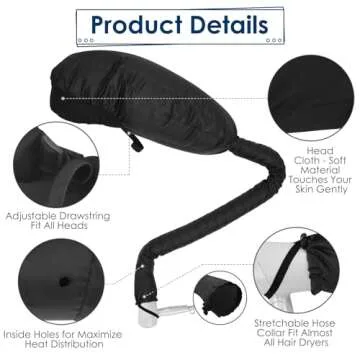 TEPENAR Bonnet Hair Dryer Attachment: Upgraded Extra Large Hooded Hair Dryer Adjustable Soft Blow Dryer Caps - Easy to Use for Natural Curly Textured Hair Care Styling Fast Drying