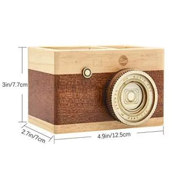 VOSTOR Camera Wooden Pencil Holder for Stylish Desk Organization