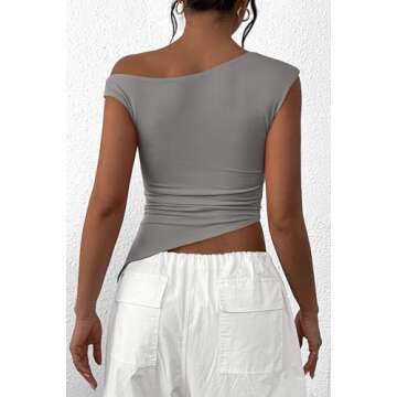 PRETTYGARDEN Womens 2025 Summer Off The Shoulder Crop Tops Sleeveless One Shoulder Ruched Asymmetric...