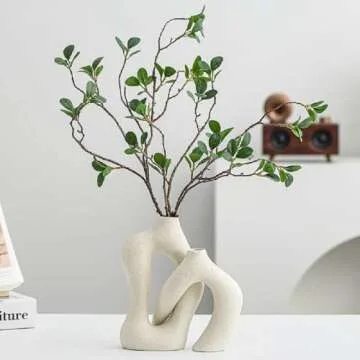 PickMeYA Irregular Circular Cross Ceramic Vase Set: Advanced Minimalist Decor for Living Room, TV Ca...