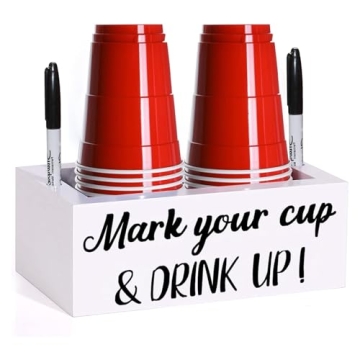Double Disposable Cup Holder with Marker Slot Wooden Mark Your Cup and Drink Up 2 Sides Designs Drin...