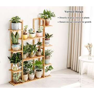 Bamboo 9 Tier 17 Potted Plant Stand Rack Multiple Flower Pot Holder Shelf Indoor Outdoor Planter Display shelving unit for Patio Garden Corner Balcony Living Room