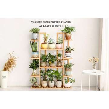 Bamboo 9 Tier 17 Potted Plant Stand Rack Multiple Flower Pot Holder Shelf Indoor Outdoor Planter Display shelving unit for Patio Garden Corner Balcony Living Room
