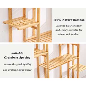 Bamboo 9 Tier 17 Potted Plant Stand Rack Multiple Flower Pot Holder Shelf Indoor Outdoor Planter Display shelving unit for Patio Garden Corner Balcony Living Room