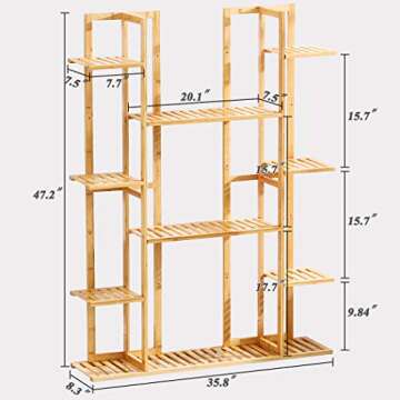 Bamboo 9 Tier 17 Potted Plant Stand Rack Multiple Flower Pot Holder Shelf Indoor Outdoor Planter Display shelving unit for Patio Garden Corner Balcony Living Room