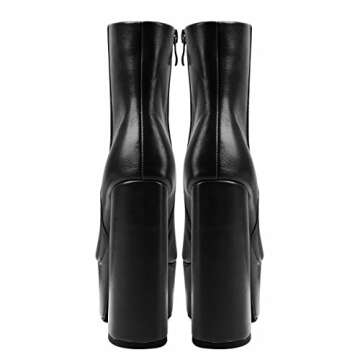 LEMUTISME Women's Fashionable Closed Round Toe Mid Calf 5.7 Inches Sky High Chunky Heel Sexy Platform Ankle Booties Black Size 6