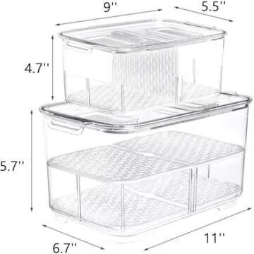 blitzlabs Fridge Food Storage Bin Containers Produce Saver, Stackable Freezer Bins Fresh Keeper Food Storage Containers for Fridge Freezer Cabinet Kitchen Organization, Set of 2