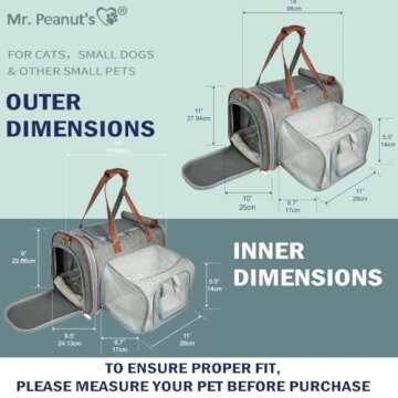 Mr. Peanut's Expandable Airline Approved Soft Sided Pet Carrier, Low Profile Gold Series Tote, Premium Brand Self Locking Zippers, Plush Faux Fleece Bedding with a Sturdy Plywood Base