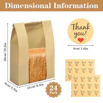 Paper Bread Bags for Homemade Bread, 24 Pack Sourdough Bread Bags with Thank You Seal Stickers, Larg...